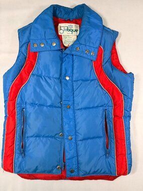 Vintage Skitique 70s Unisex Down Puffer Ski Vest Blue Red